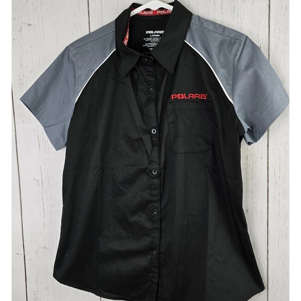 Polaris Womens Snowmobile ATV‎ Shirt Black Gray Large Garage Shirt Outdoor Sport